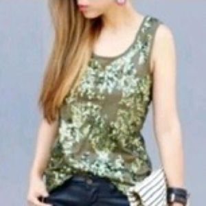 J Crew Iridescent Sequin Tank Top Blouse "Misty Forest" Green